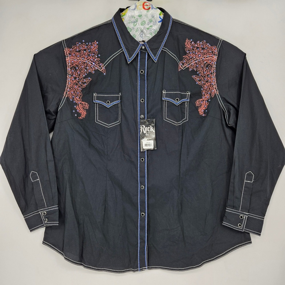 Wrangler Rock 47 Pearl Snap Shirt Womens 3XL Embellishments Black Western Rodeo